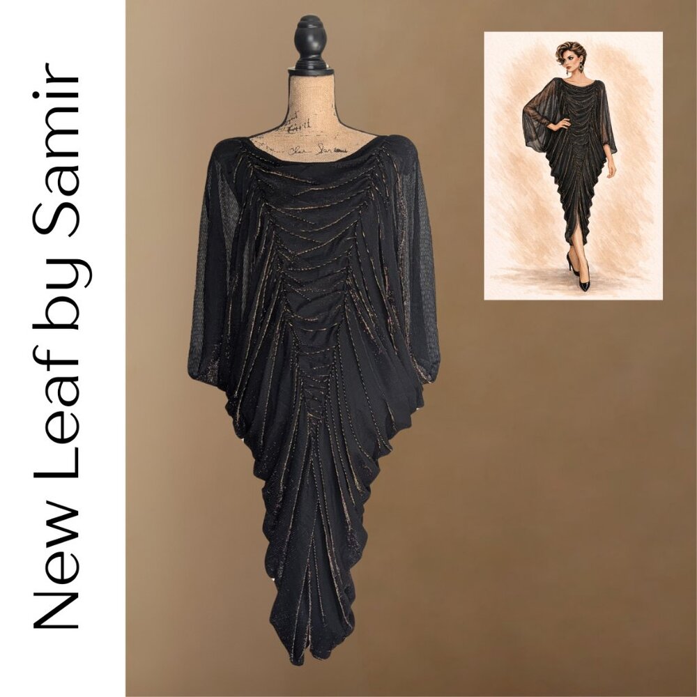 Vintage 1980s New Leaf by Samir Black Draped Lurex Dress | Size 5/6